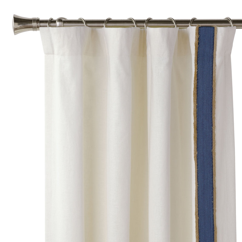 Maritime Room Darkening Curtain, 96" W x 84" L, Left, White/Navy