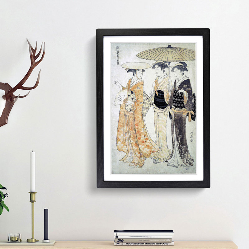 The Promenade by Torii Kiyonaga - Picture Frame Painting Print, Black Framed, 36cm H x 27cm W x 2cm D