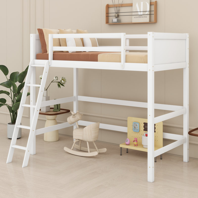 Lit mezzanine en bois avec échelle, Blanc