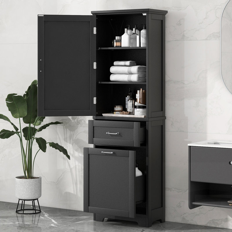 Tall Freestanding Bathroom Storage Cabinet With Adjustable Shelf And Two Different Size Drawers, MDF Board, Space-Saving And Stylish
