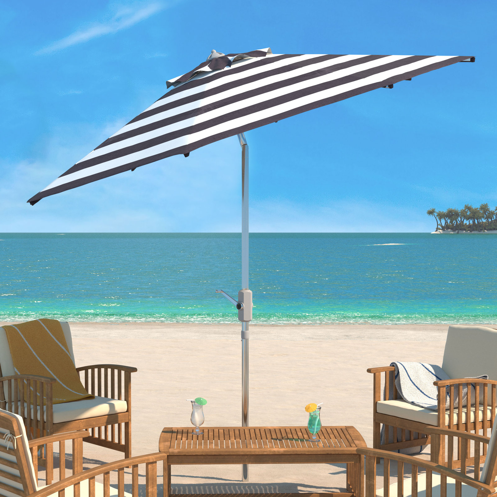 100.79'' Outdoor Umbrella, Black/White, Chrome
