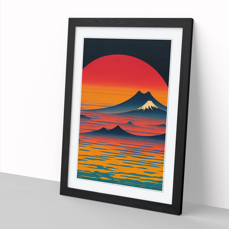 Annmary Japanese Sunset Retro - Picture Frame Print, Black, 46cm H x 2cm W x 3cm D