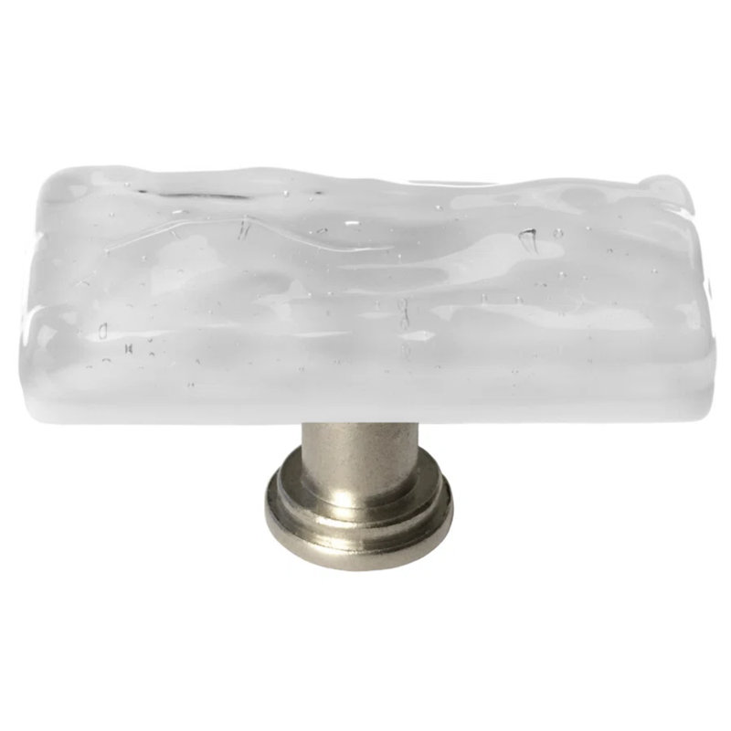 Poignée de meuble longue en verre Glacier, Nickel satiné, Bleu gris