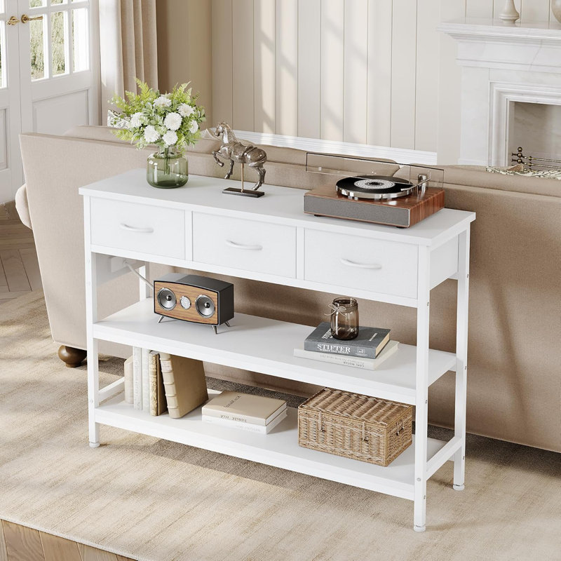 White 43" Console Table with Storage and Power Outlets