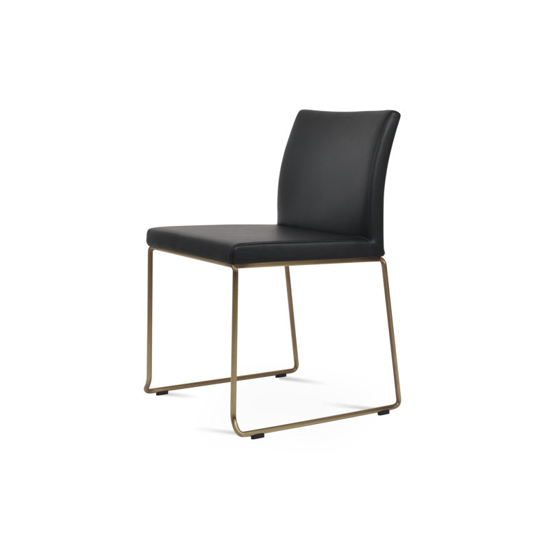 Aria Stackable Chair in Genuine Leather, Brass