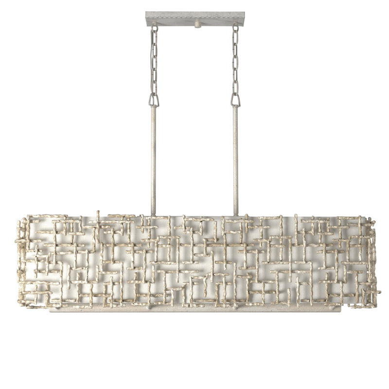 Farrah 8-Light White Linen Linen Chandelier w/ Hammered Crosshatch Bars, Silver
