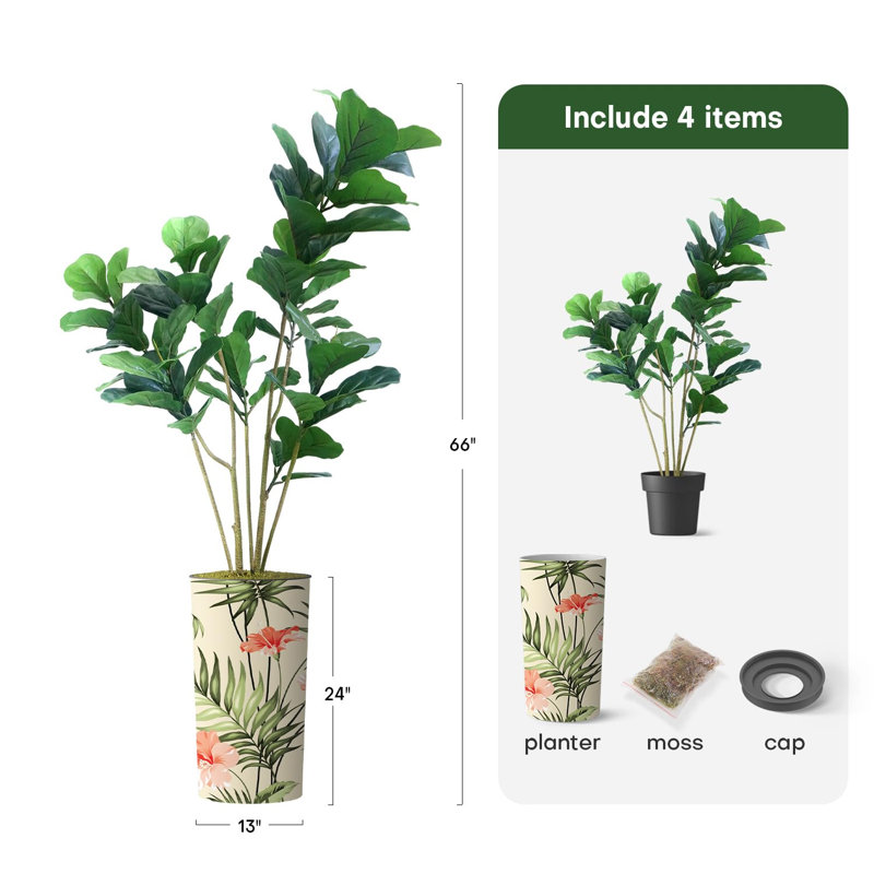 Faux arbre artificiel en ficus Lyrata, Vert tropical