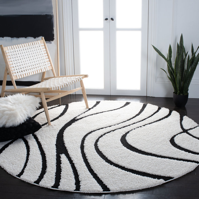 Philadelphia Power Loomed Polypropylene Ivory/Black Rug, Ivory/Black, Round 91 cm