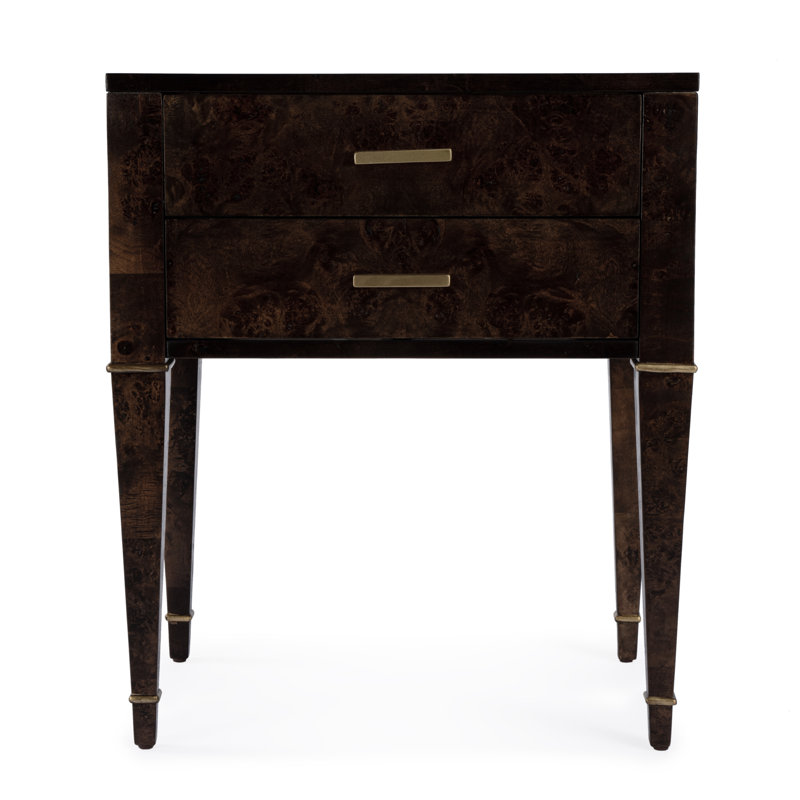 Kai 2 Drawer End Table, Dark Burl