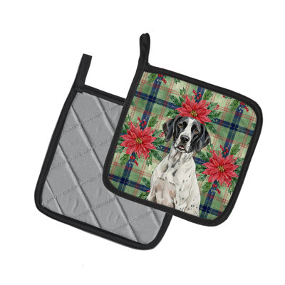 Caroline's Treasures Pointer Christmas Poinsettas Pair Of Pot Holders In Multicolor