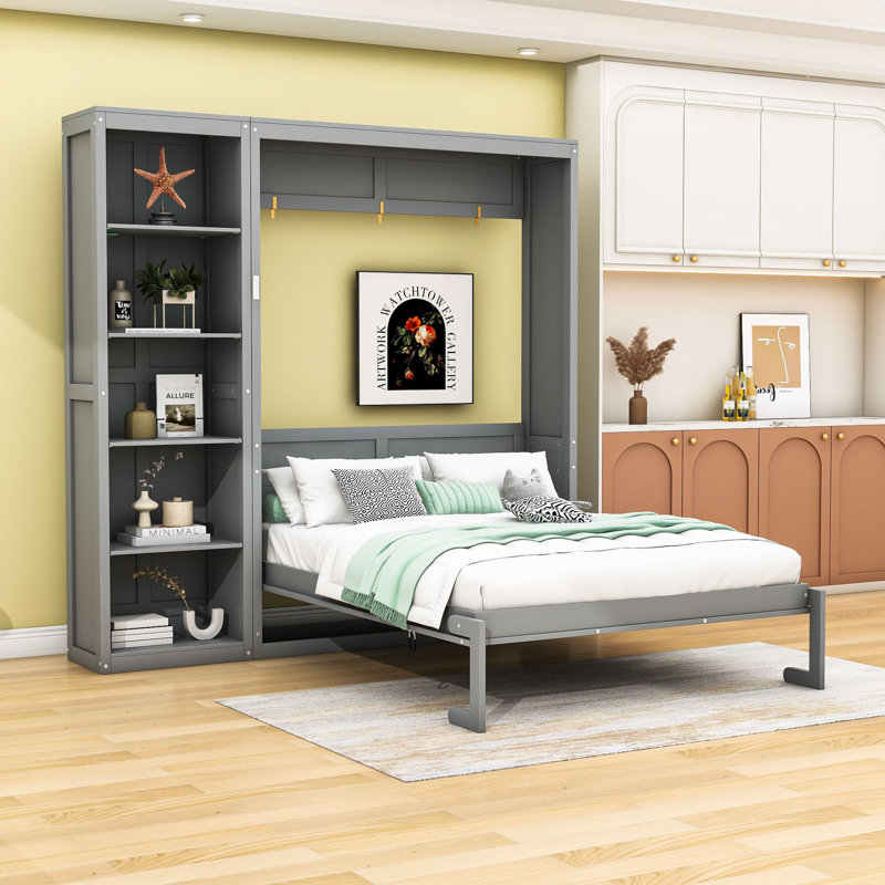 Mcfeeters Murphy Storage Bed with Shelves, Queen, Gray