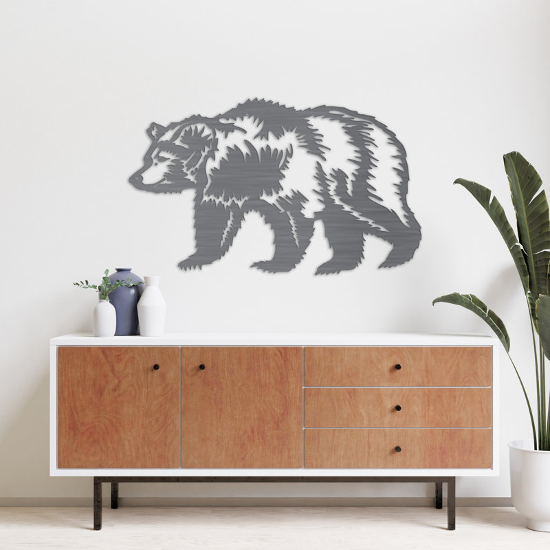 Art mural en forme d'ours avec découpes - ACM, H 19,3 po x l 32 po x P 0,25 po, Noir