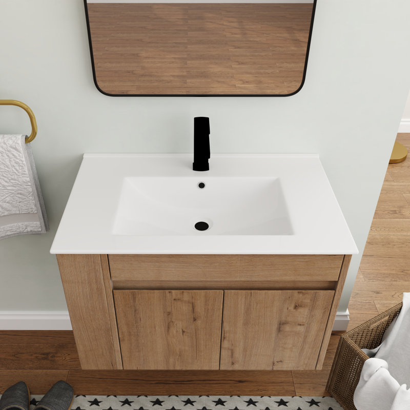 30'' Single Bathroom Vanity with Ceramic Top, Glossy White