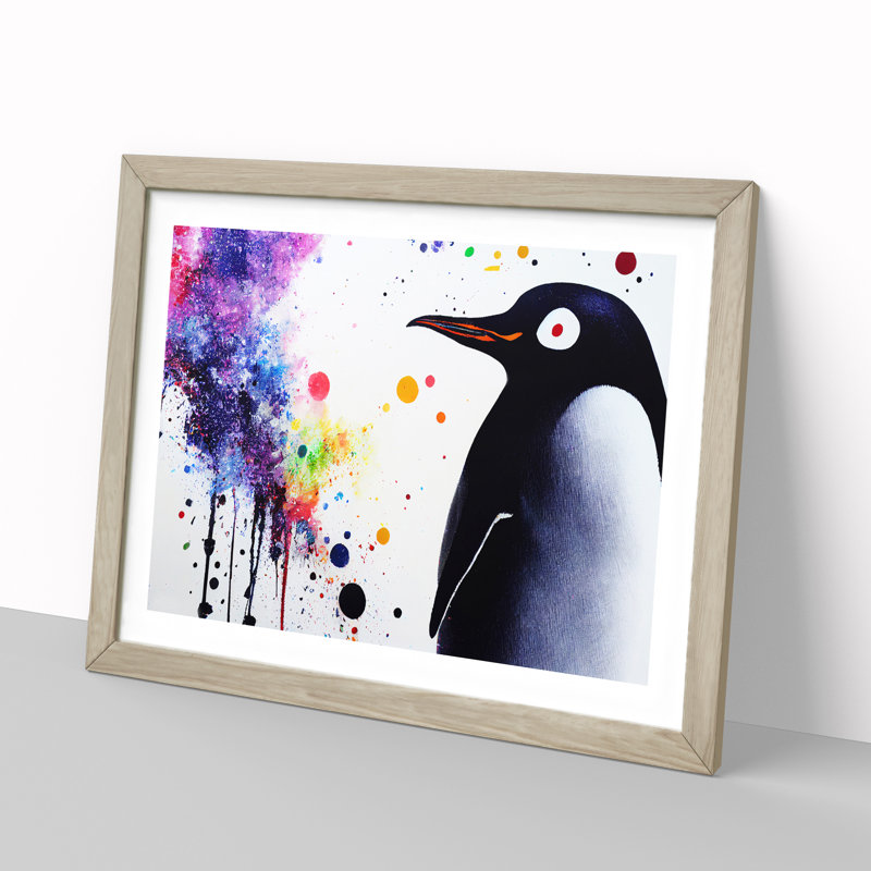 XH1022-6881X Penguin Splash Vol.2 - Single Picture Frame Print, 46cm H x 64cm W x 2cm D, Oak Framed