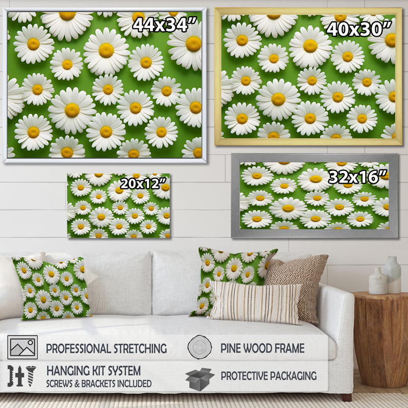 Fields of White Daisy Florescence Dreams sur impression sur toile, Cadre flottant doré, H 44 po x l 34 po x P 1,5 po