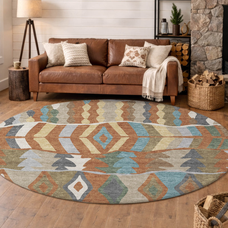 Machine Washable Indoor/Outdoor Chantille ACN2844 Lodge Rug, Rust, 8' Round