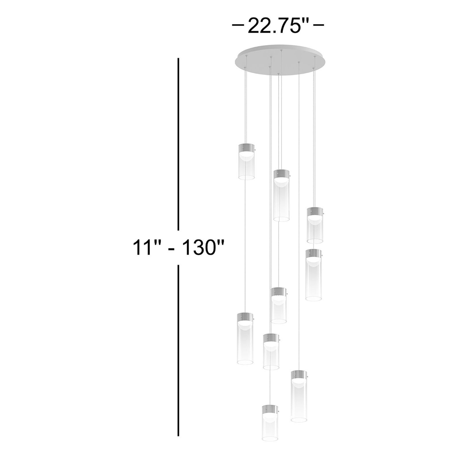 Delonda 9 Light Glass Dimmable Pendant, Graduating Smoke