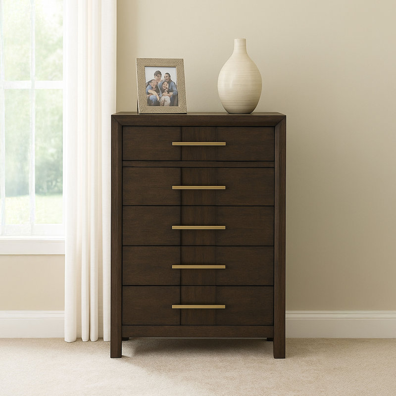 Commode 5 tiroirs Adryan, Brun