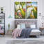 Paon vert avec fleurs de paon blanches, ensemble de 2 pièces sur toile-2055110286