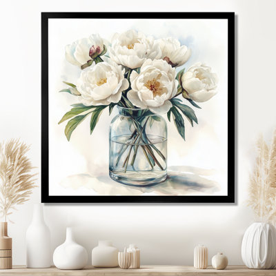 Mimalisme, pivoines dans un vase en verre I - pivoines, art mural sur toile