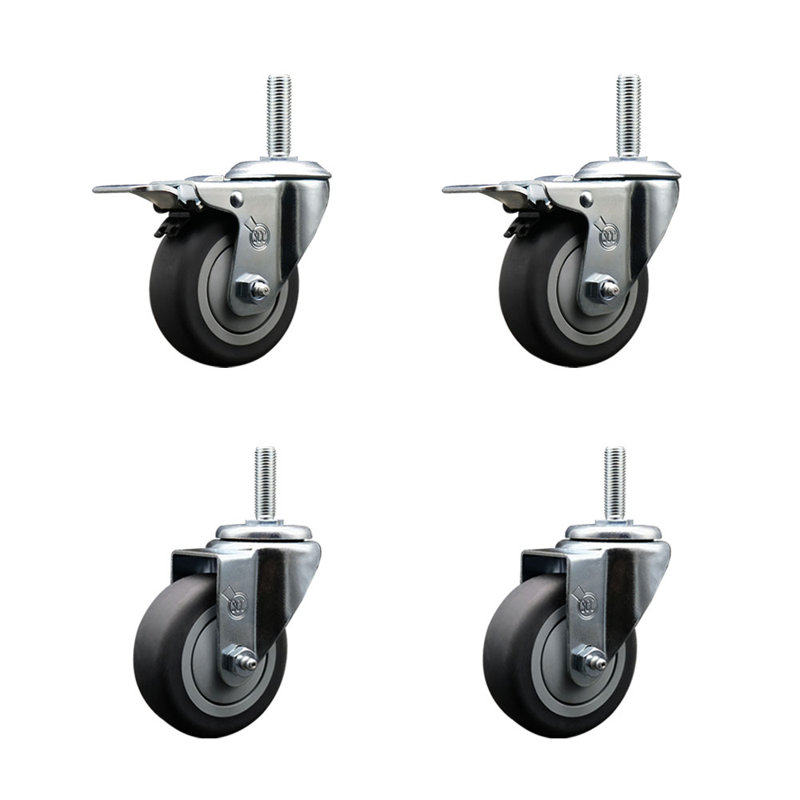 Rubber Swivel 3/4 Inch Threaded Stem Caster Set 2 Total Lock BRK