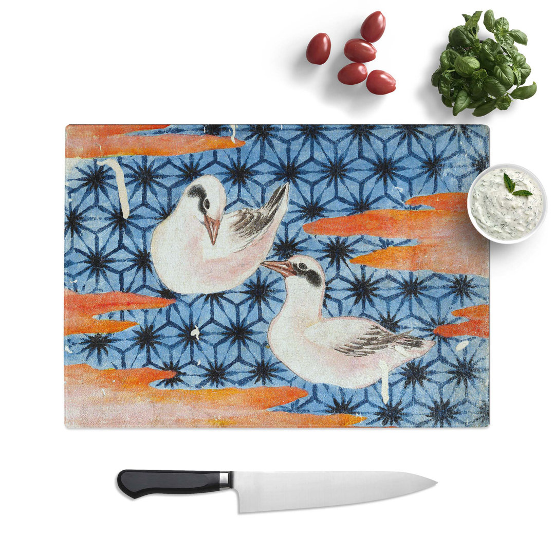 Tempered Glass Two Seagulls by Katsushika Hokusai Chopping Board