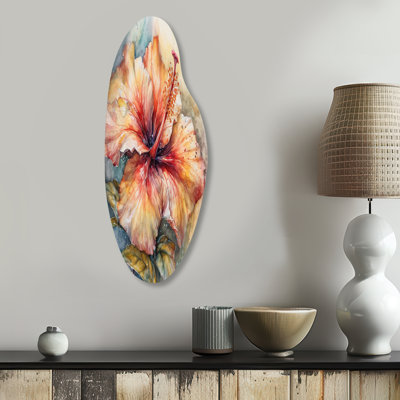Dikili - Hibiscus incurvé en métal, sculpture murale asymétrique en métal