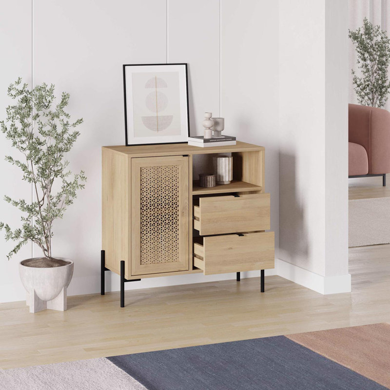 Naive 1 Door 2 Drawer Sideboard Buffet Storage Unit with Open Shelf - Oak