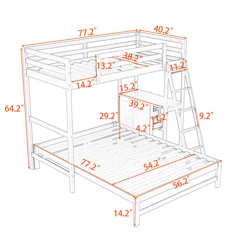 Jaipreet Twin over Full Wooden Bunk Bed with Built-in Desk and 3 Drawers