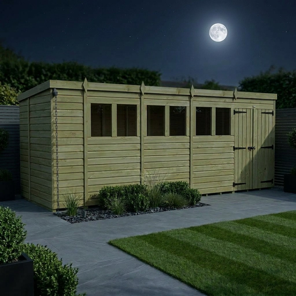 Total Sheds 19ft x 5ft Pent Garden Shed - Double Door - With Windows - Pressure Treated Timber - UK Manufactured