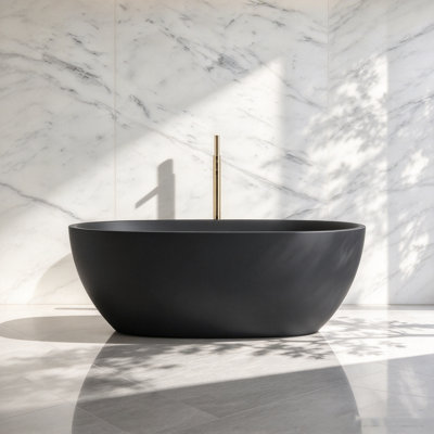 MonBlari 63" X 31.5" Acrylic Freestanding Black Soaking Bathtub with Overflow and Pop-up Drain For Bathroom