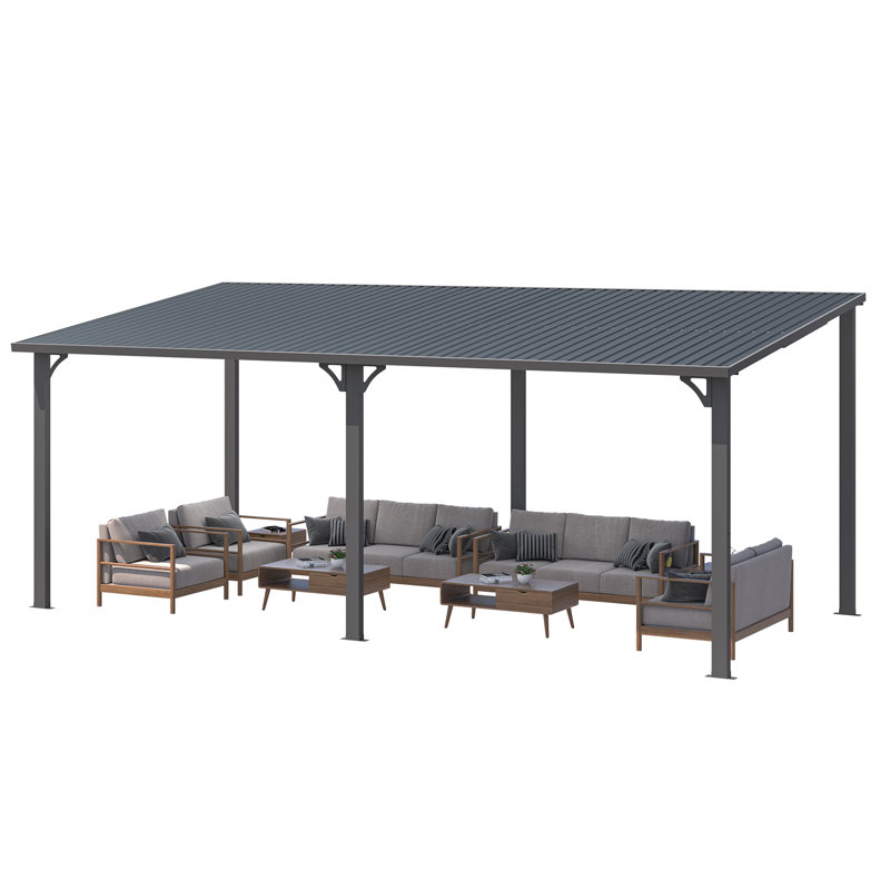 Hardtop Gazebo With Galvanized Steel Sloping Roof, 98.4" H x 235" W x 110" D