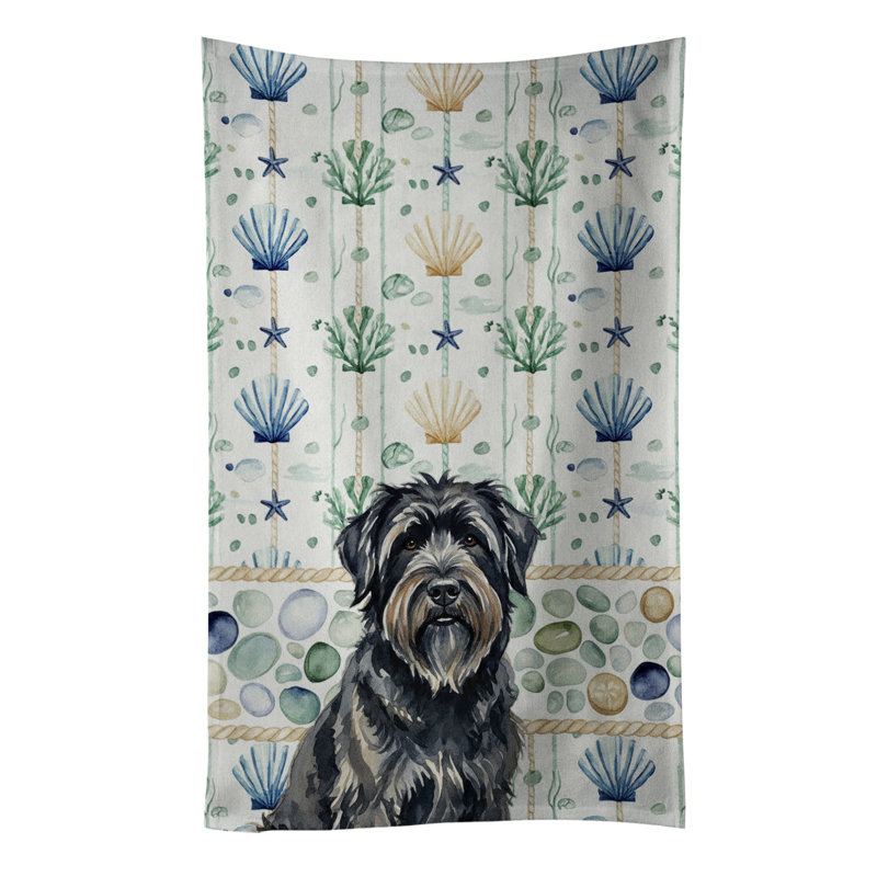 Serviette de cuisine blanche en verre de mer à épagneul tibétain blanc, Bouvier des Flandres