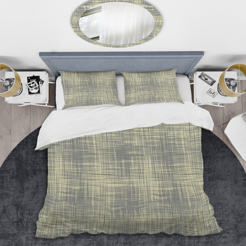 Gold and Grey Striped Pattern - Abstract Duvet Cover Set - Microfiber Polyester, King Duvet Cover + 2 King Shams