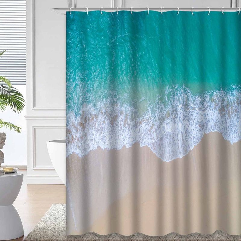 Belle plage de sable, eau de mer, scène tranquille, angle de la côte bleue avec 12 crochets, L 72 po x l 84 po