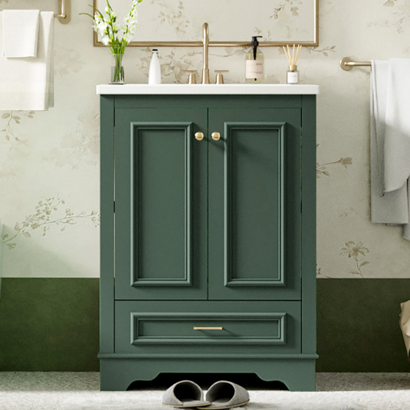 24'' Bathroom Vanity With Ceramic Sink Combo, Modern Freestanding Storage Cabinet  With Silver Handles,  Soft Closing Doors