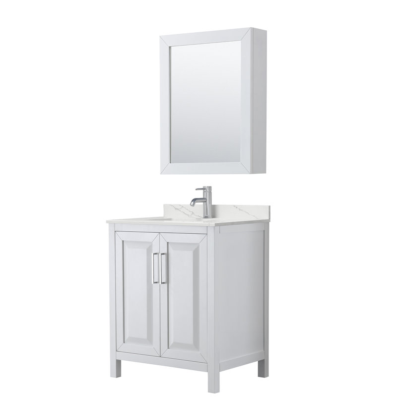 Ensemble de meuble-lavabo simple 30 po avec plateau en quartz et miroir Daria, Quartz Giotto, Brun, Chrome poli