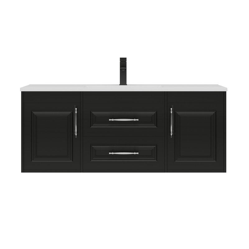 Ensemble de meuble-lavabo simple 48 po avec comptoir en résine SMC, Noir, 48"