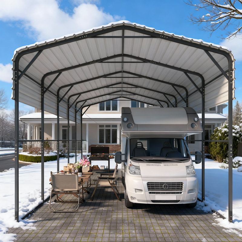 14 Ft. W X 25 Ft. D X 12.8 Ft. H Galvanized Steel RV Carport, Car Canopy and Storage Shed