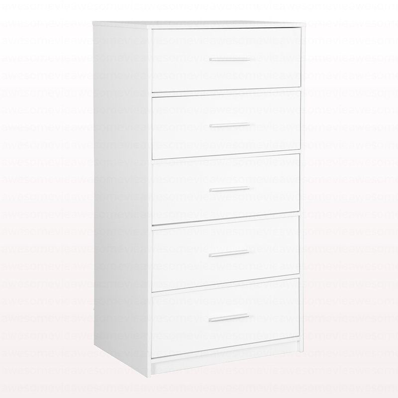 Commode 5 tiroirs avec grands tiroirs en tissu, blanc, Blanc