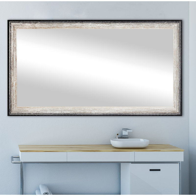 Hanshaw Solid Wood Rectangle Wall Mirror, 30.5" H x 63.5" W, Brown Brushed