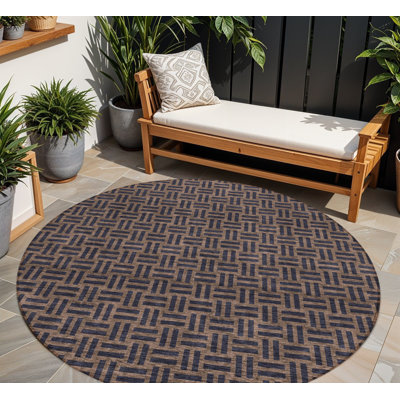 Tapis d'intérieur rond lavable géométrique 8 pi chocolat