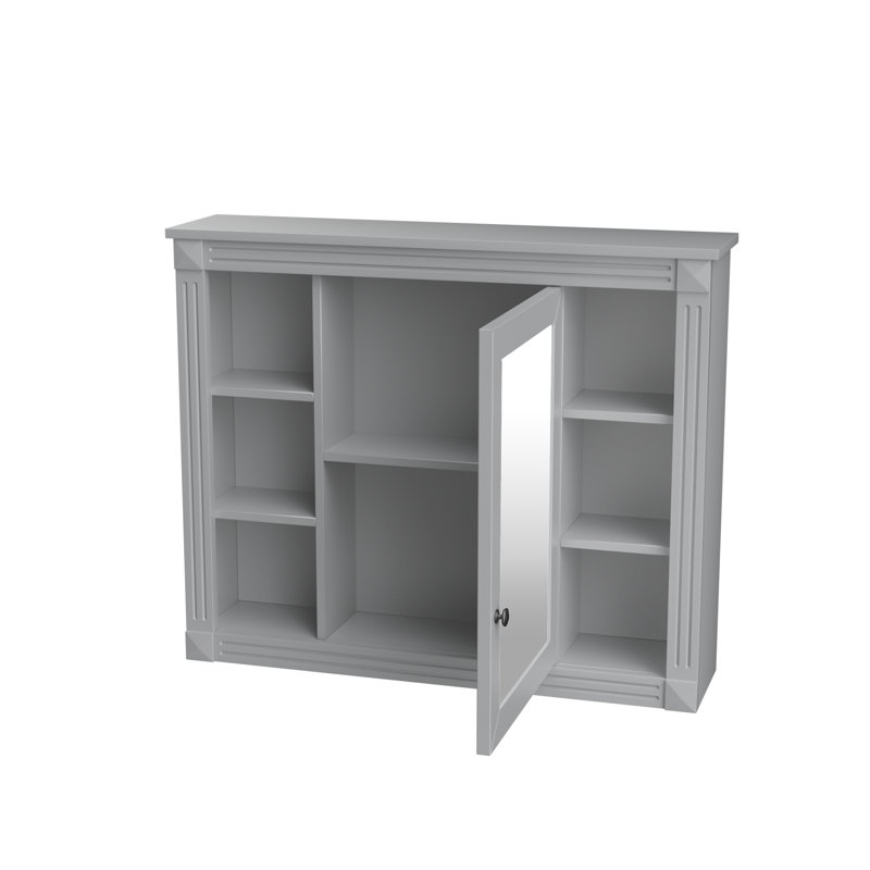 Armoire à pharmacie murale avec miroir ouvert et tablettes ouvertes 35 po x 28 po Yvaine, Gris