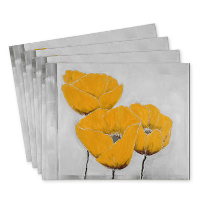Three Yellow Flowers Polyester Placemats, Set of 4 - Home Decor