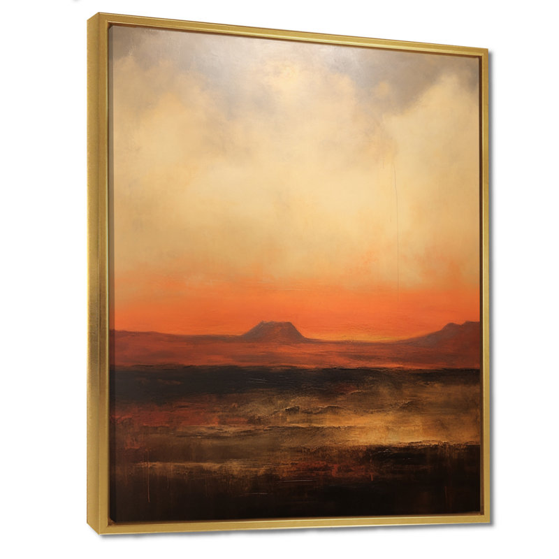 Impressionniste orange coucher de soleil montagnes - paysage abstrait art mural salon, Cadre doré flottant, bois massif