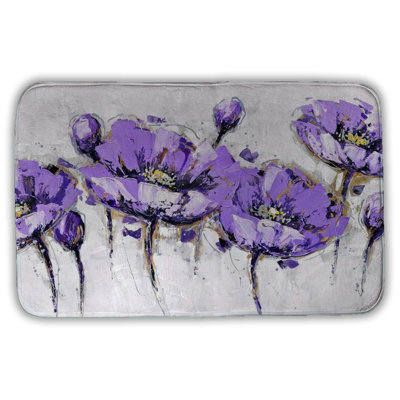 Abstract purple flowers Bath Mat with Non-Slip Backing - Quick Dry Memory Foam Bathroom Rug - Absorbent - Modern Plush Spa-Style - Machine Washable