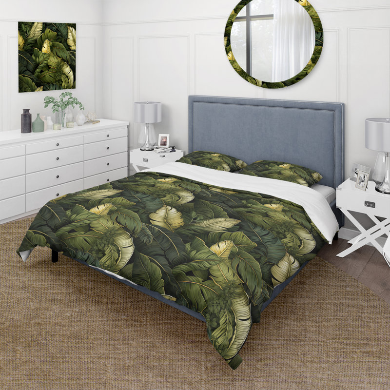 Green Banana Leaf Bliss Tropical Pattern II - Ensemble de housse de couette tropical