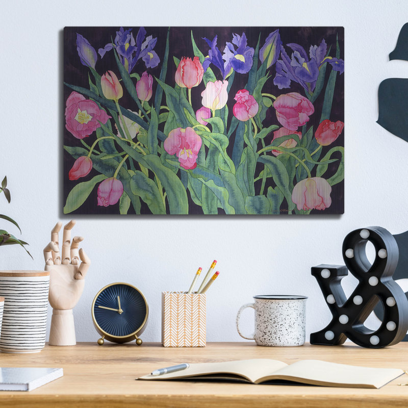 "Tulipes et iris" par Carissa Luminess, H 12 po x l 16 po