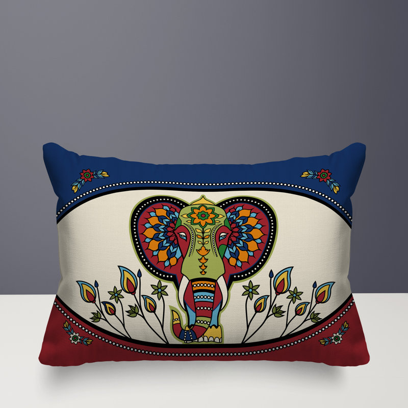 Oreiller rectangulaire intérieur / extérieur Indra Elephant, Rectangle H 14 po x l 20 po