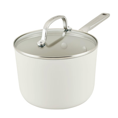 Kitchenaid Hard Anodized Ceramic Nonstick Cookware Sauce Pan With Lid, 3 Quart, Porcelain White